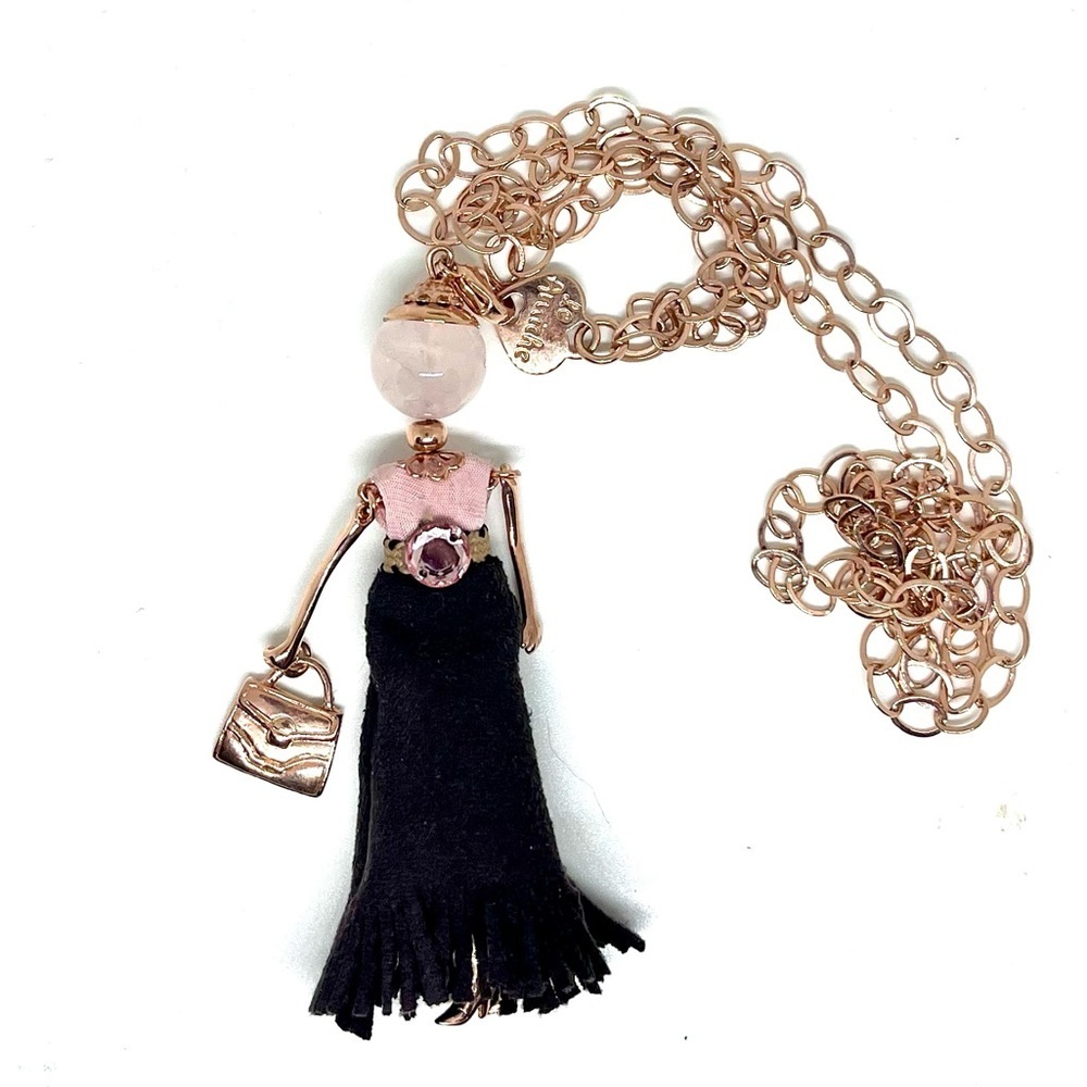 Le Amiche Pink Jade Doll Charm Necklace